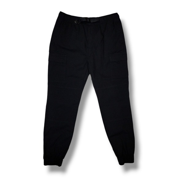 Brooklyn Cloth Black Pull On Stretch Ripstop Built-In Belt Jogger Pants Men's L - Picture 1 of 14